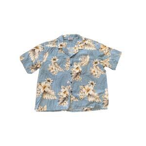 Pacific Legend Apparel Hawaiian 4XL Blue Hibiscus Floral Button Down Shirt Luau